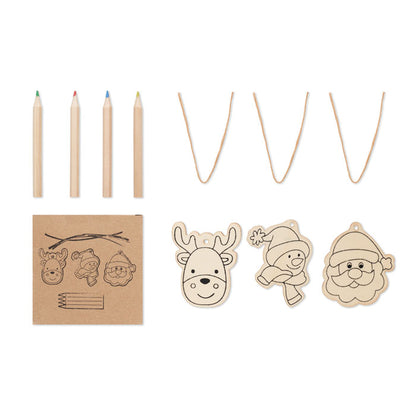 Set de adornos navideños de madera con lápices