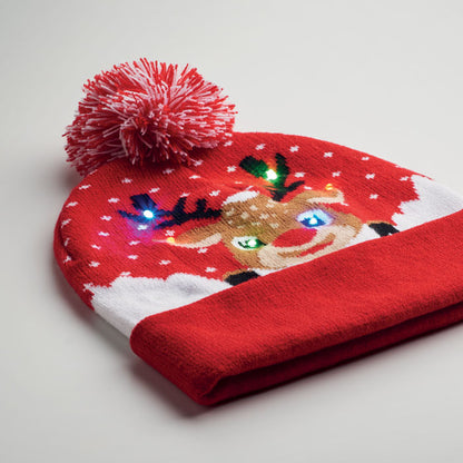 Gorro navideño acrílico elástico con detalle luminoso