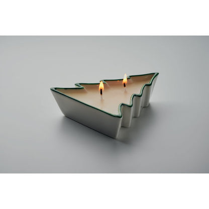 Vela decorativa navideña con forma de árbol blanco
