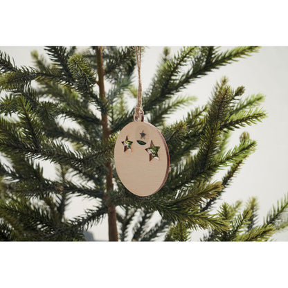 Adorno navideño de madera con presentación kraft