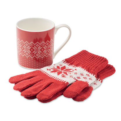 Set corporativo con guantes estampados y taza