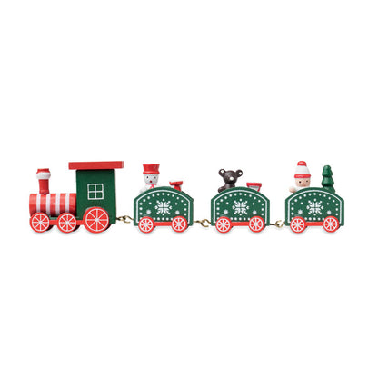Tren decorativo navideño en madera pintada