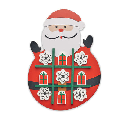 Tablero de tres en raya en forma de papa noel y fichas en forma de regalo y copo de nieve