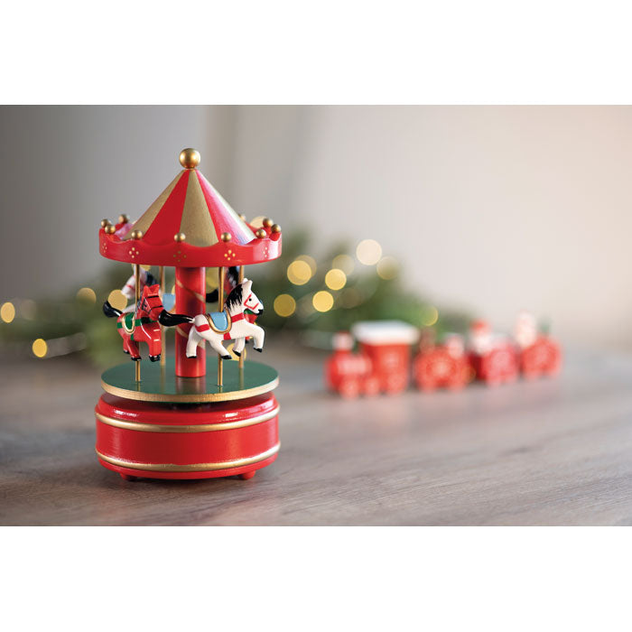 WHIRLY - Mini caja de música carrusel con caballitos en un carrusel giratorio que toca Jingle Bells.