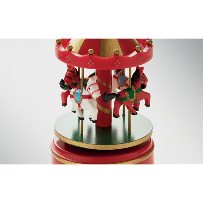 WHIRLY - Mini caja de música carrusel con caballos giratorios y diseño colorido.