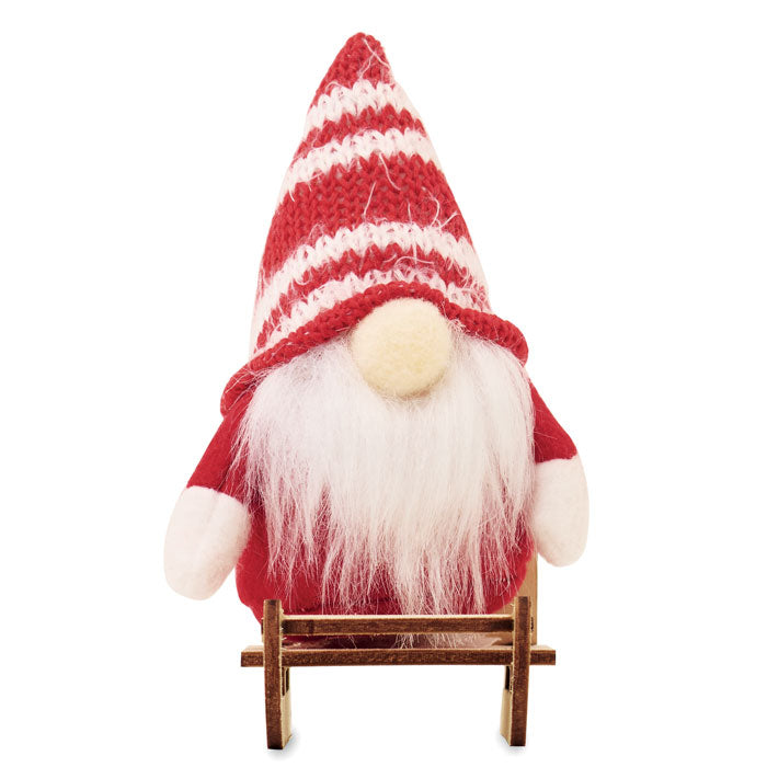 FROSTY SLEIGH - Gnomo en trineo de madera, decorativo gnomo de punto y fieltro con trineo de madera.