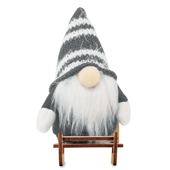 FROSTY SLEIGH - Gnomo en trineo de madera con gorro a rayas y barba blanca, decorativo y hecho de fieltro.