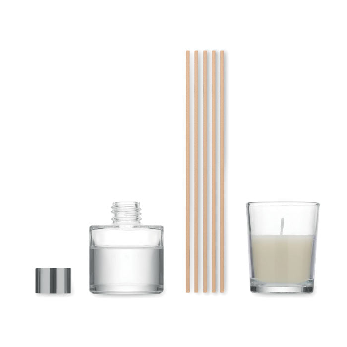 GINGLE - Set vela y difusor de vainilla con difusor de vidrio, varillas de junco y vela de cera vegetal.