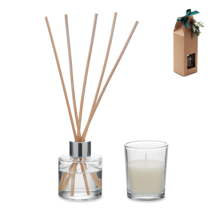 GINGLE - Set vela y difusor de vainilla, incluye difusor de vidrio con varillas de junco y vela de cera vegetal.
