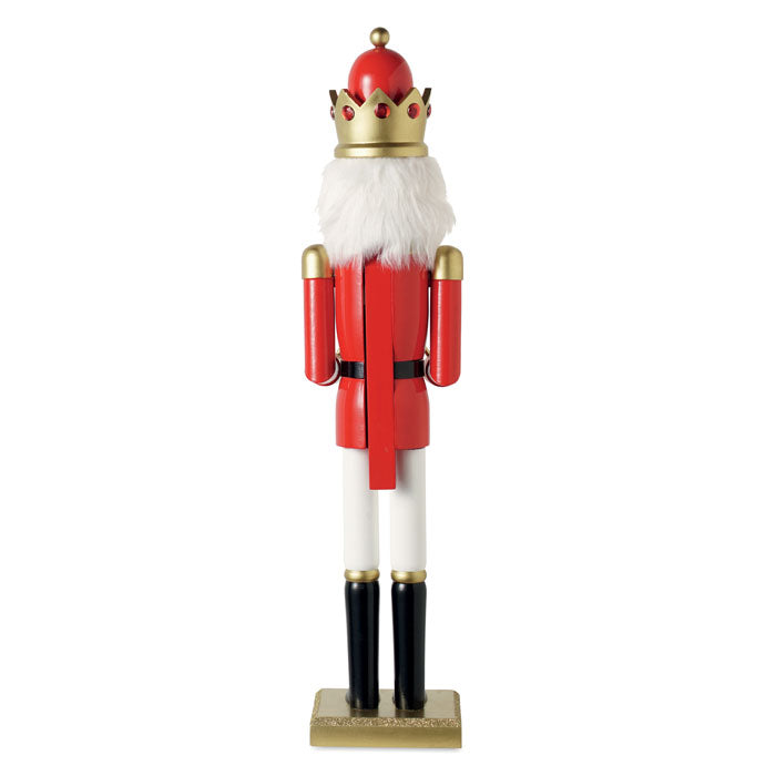 SUPER JOLY - Muñeco cascanueces de madera decorativo con corona dorada y barba blanca.