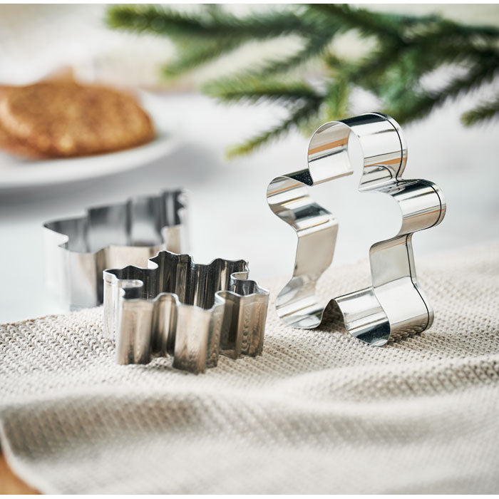 COOKIES - Kit moldes galletas Navidad, set de moldes de acero inoxidable con forma de árbol y muñeco de jengibre.