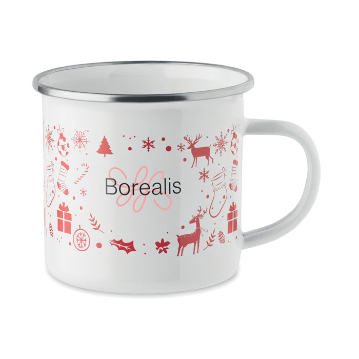 SEASOMEL - Taza esmaltada Navidad 300 ml con diseño navideño y nombre Borealis.