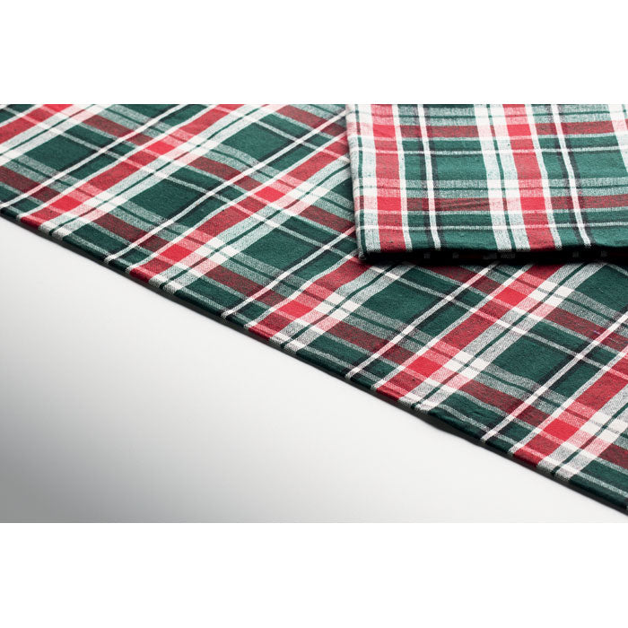 SANTABLE - Set manteles algodón con diseño a cuadros en tonos verde, rojo y blanco, incluyendo mantel y servilletas.