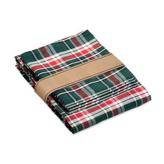 SANTABLE - Set manteles algodón, conjunto de servilletas de algodón a cuadros envueltas en cinta kraft.