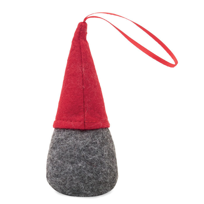 FROSTY TREE - Adorno gnomo em fieltro con gorro rojo y cuerpo gris, diseñado para colgar como decoración.