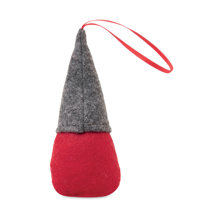 FROSTY TREE - Adorno gnomo em fieltro con gorro gris y cuerpo rojo, con cinta para colgar.