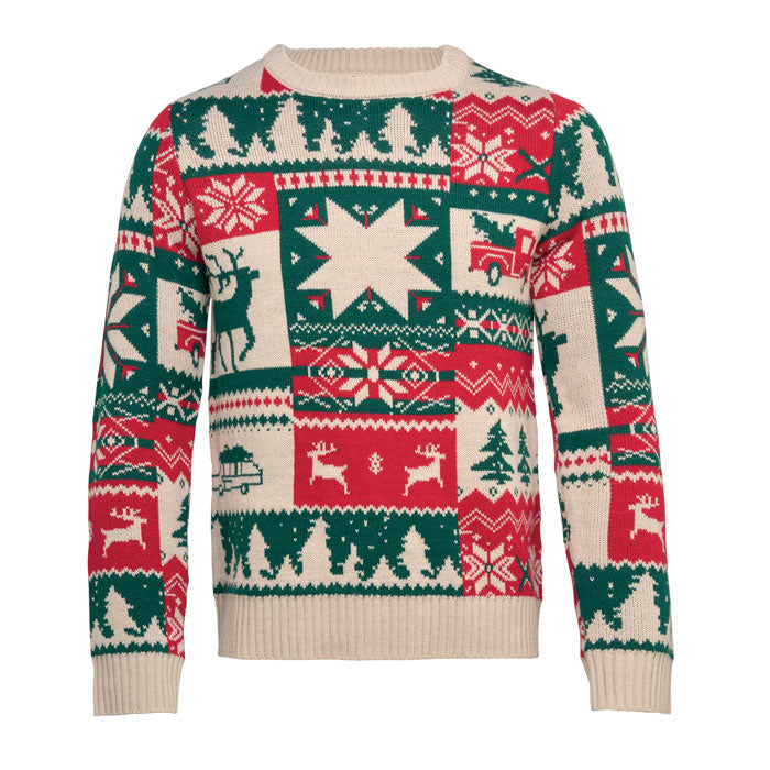 SHIMIS - Jersey de punto de Navidad S-M con diseño de copos de nieve y renos en colores rojo y verde.