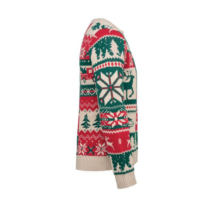 SHIMIS XL - Jersey de punto Navidad S-M, jersey navideño de punto con diseño festivo en colores rojo y verde.