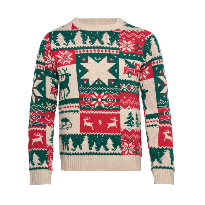 SHIMIS XL - Jersey de punto Navidad S-M con diseño navideño en colores rojo, verde y crema.