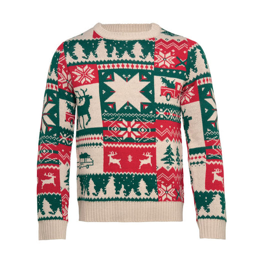 SHIMIS XL - Jersey de punto Navidad S-M con diseño navideño en colores rojo, verde y crema.