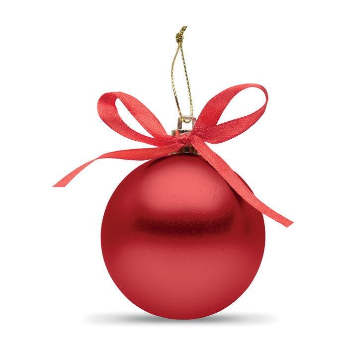 BELLES - Bola de Navidad en caja con cinta roja y cordón para colgar, diámetro de 5,8 cm.