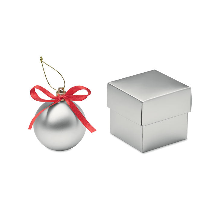 BELLES - Bola de Navidad en caja, bola navideña de PS con cinta roja y caja de regalo, diámetro 5,8 cm.