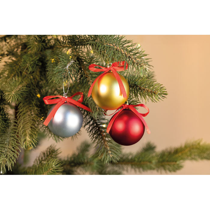BELLES - Bola de Navidad en caja, bolas decorativas colgantes en árbol de Navidad, colores rojo, dorado y plateado.