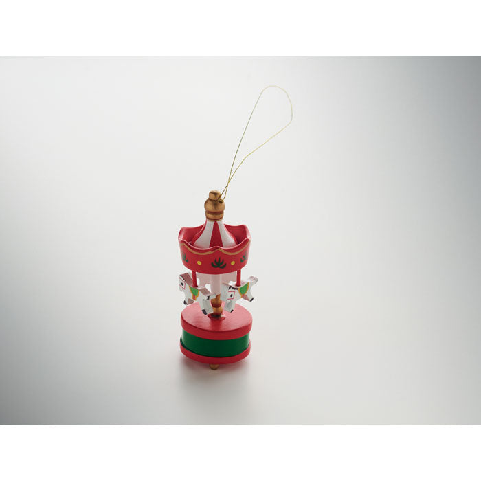 WHIRL - Adorno carrusel de madera decorativo en colores rojo y verde, ideal para colgar en interiores.