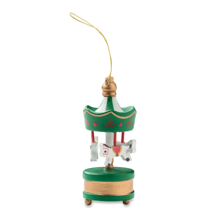 WHIRL - Adorno carrusel de madera, adorno decorativo en verde con caballitos para colgar.