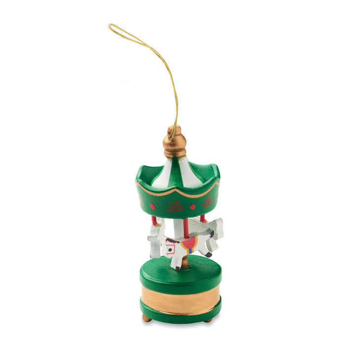 WHIRL - Adorno carrusel de madera con cordón para colgar, figura decorativa en forma de carrusel verde.