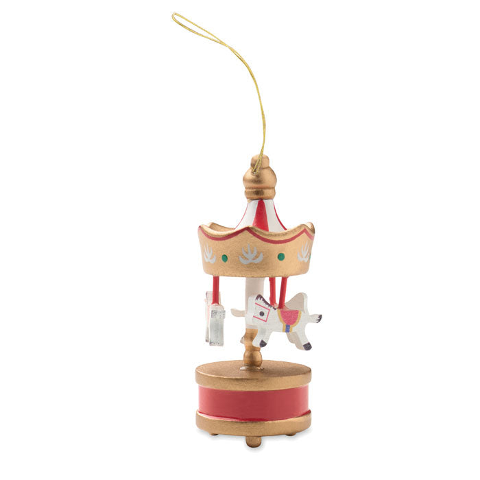 WHIRL - Adorno carrusel de madera decorativo con caballos blancos y cordón para colgar.