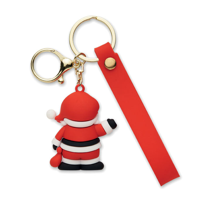 SANTACHARM - Llavero Santa Claus, llavero en PVC con figura de Papá Noel y cinta roja para bolso.