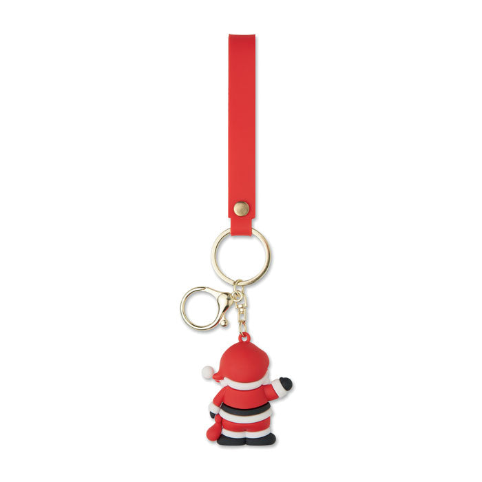 SANTACHARM - Llavero Santa Claus, llavero de PVC con figura de Papá Noel y cinta roja.