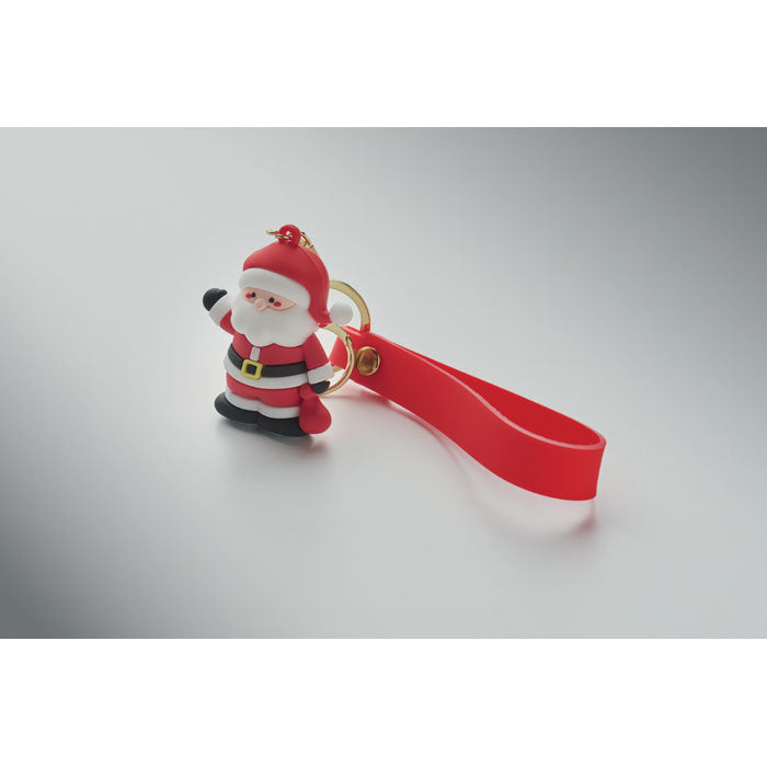 SANTACHARM - Llavero Santa Claus con figura de Papá Noel en PVC y cinta roja para bolso.