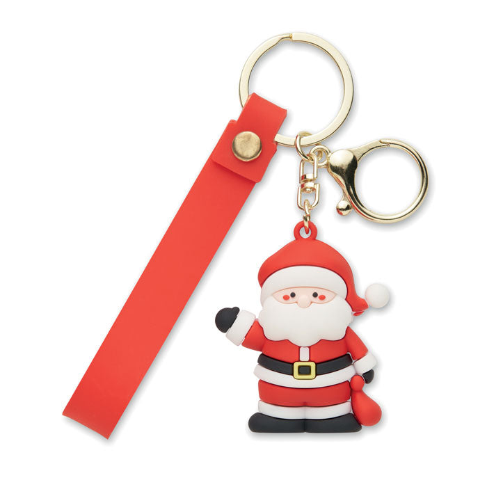 SANTACHARM - Llavero Santa Claus con figura de Papá Noel en PVC y cinta roja para bolso.