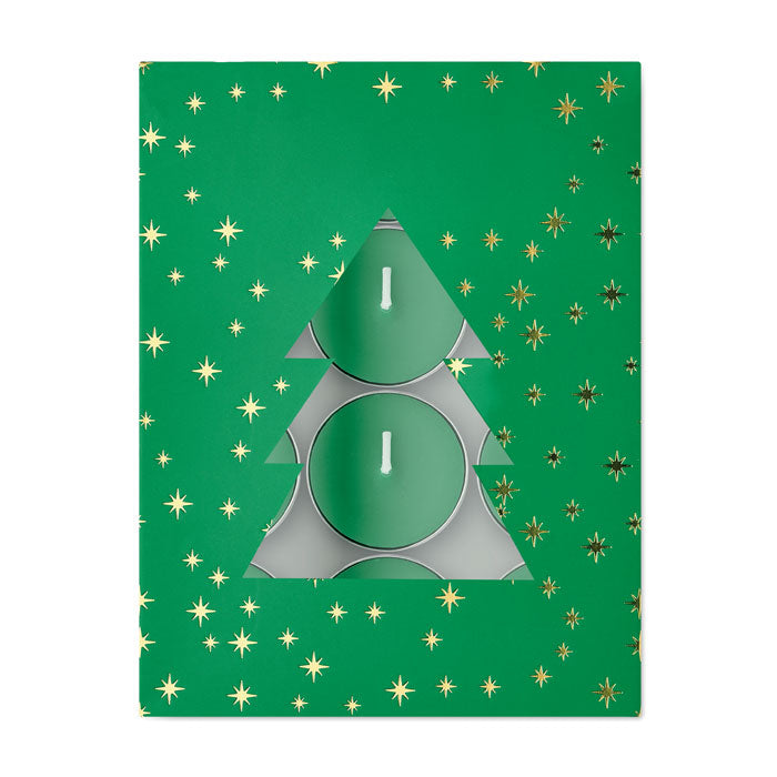RADIANT - Set de velas de té perfumadas en caja de regalo con decoración de árbol de Navidad y estrellas.