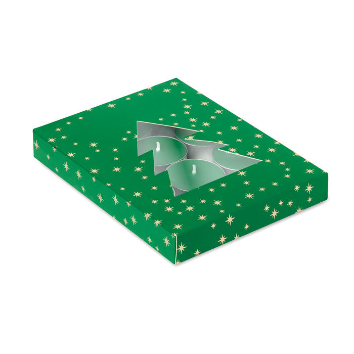 Caja de regalo verde con diseño navideño para el RADIANT - Set de velas de té perfumadas.