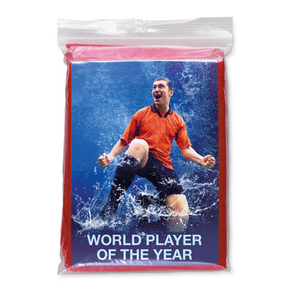 Impermeable plegable rojo personalizado con lámina a todo color