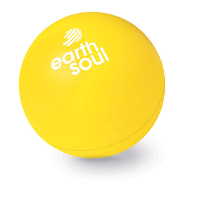 Pelota anti estrés amarilla con logo impreso