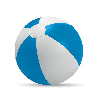 Pelota de playa hinchada azul y blanca