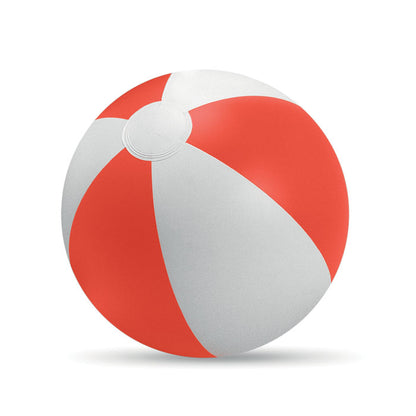 Pelota de playa hinchada roja y blanca