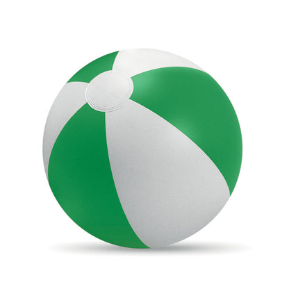 Pelota de playa hinchada verde y blanca