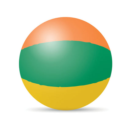 Pelota de playa hinchada verde, naranja y amarilla
