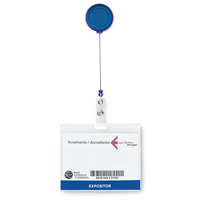 Porta acreditaciones azul con identificación