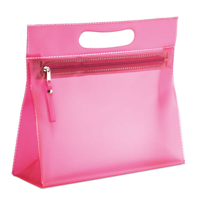 Neceser con cremallera de plástico rosa con asa superior