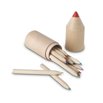 Estuche abierto con forma de lápiz y 12 lápices de colores