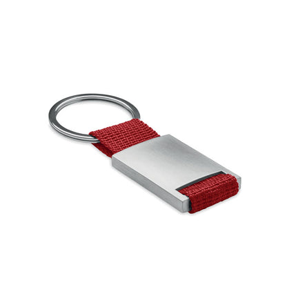 Llavero rectangular de metal con tira de color rojo