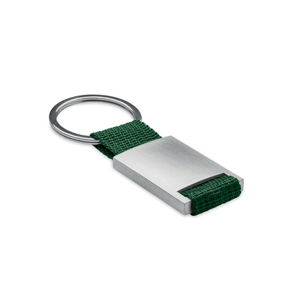 Llavero rectangular de metal con tira de color verde