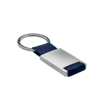 Llavero rectangular de metal con tira de color azul marino