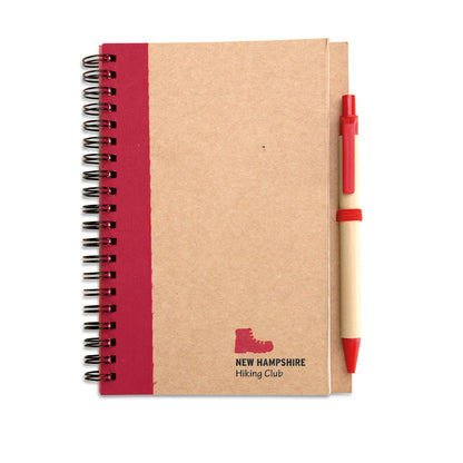 Cuaderno de espiral de cartón y detalles en rojo personalizado con logotipo en parte inferior derecha